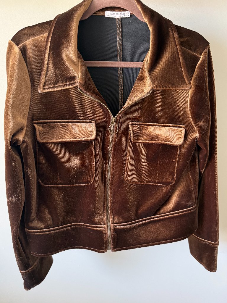 Zara Brown Velvet Cropped Jacket